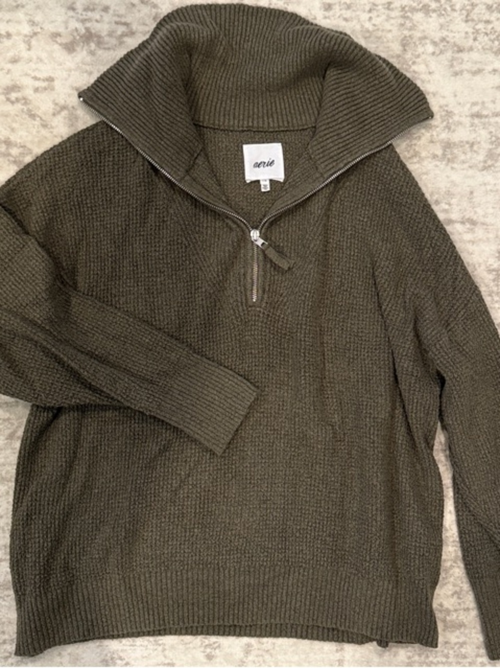 aerie Women’s Olive Green Half-Zip Ribbed Sweater